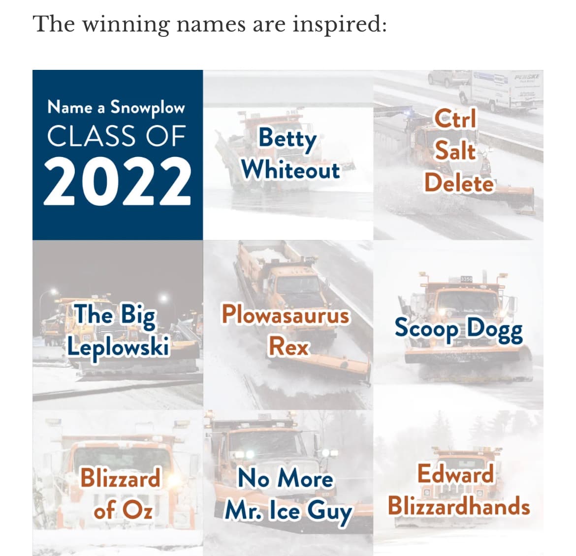 Minnesota Snow Plow Name Winners Announced Minnesota Snow Plow Name Winners Announced